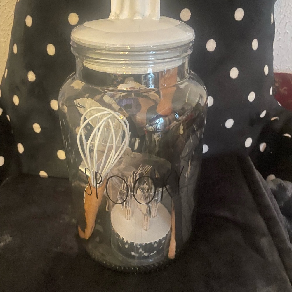 Rae Dunn Spooky Glass Jar with White Lid